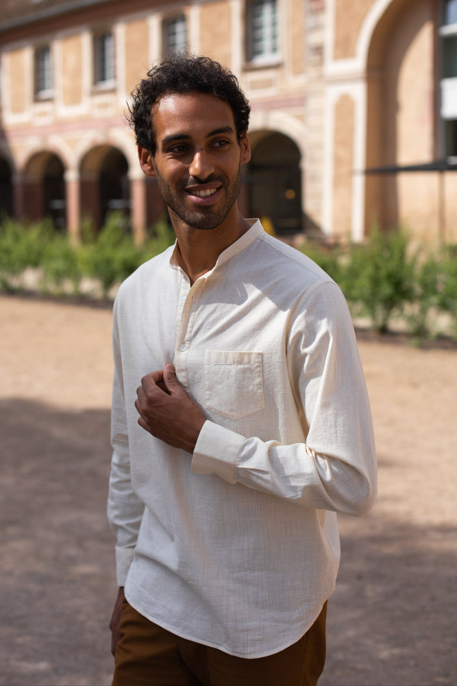CHEMISE COL MAO COTON ÉCRU