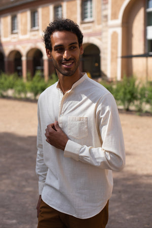CHEMISE COL MAO COTON ÉCRU
