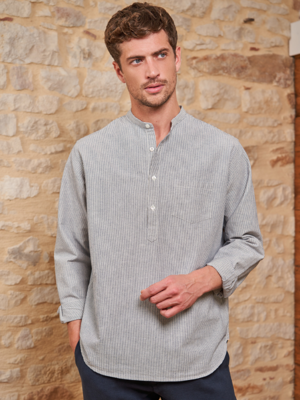 CHEMISE COL MAO COTON RAYÉ