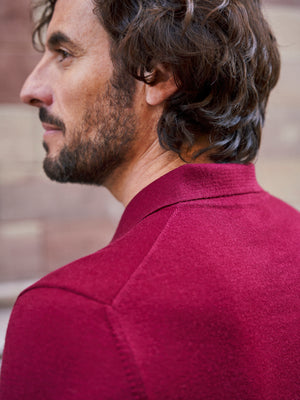 PULL COL POLO LAINE MÉRINOS BORDEAUX