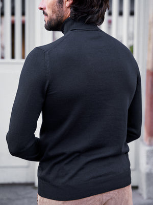 PULL COL ROULÉ LAINE MÉRINOS NOIR
