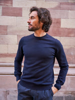 PULL COL ROND LAINE MÉRINOS MARINE