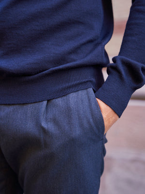 PULL COL ROND LAINE MÉRINOS MARINE