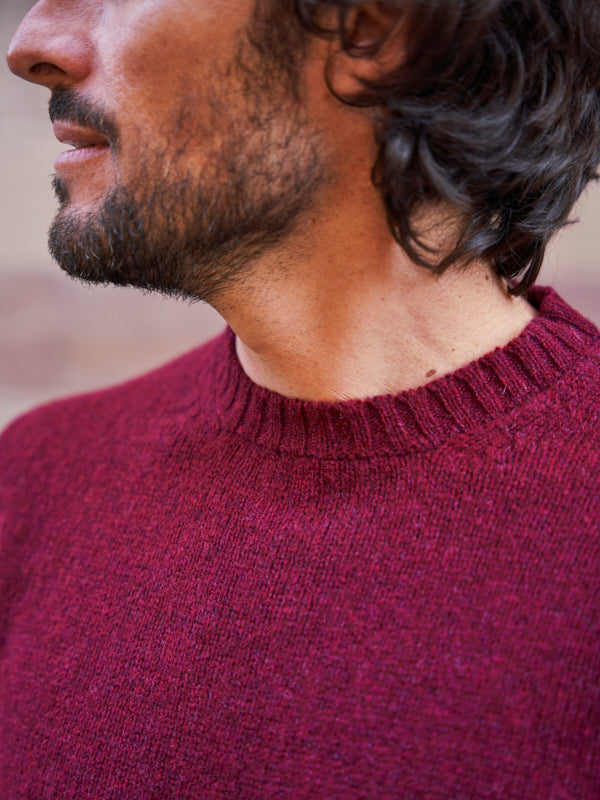 PULL COL ROND LAINE BORDEAUX