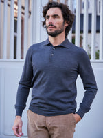 PULL COL POLO LAINE MÉRINOS GRIS
