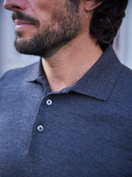 PULL COL POLO LAINE MÉRINOS GRIS