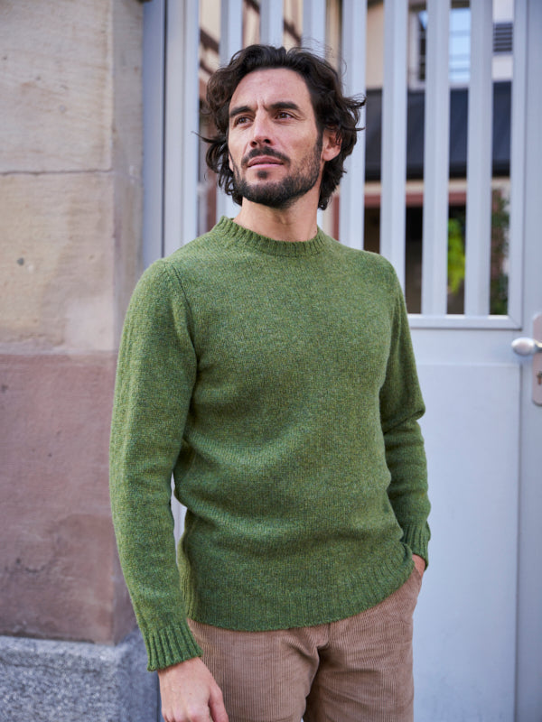 PULL COL ROND LAINE VERT