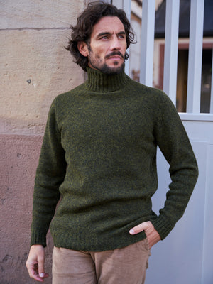 PULL COL ROULÉ LAINE VERT