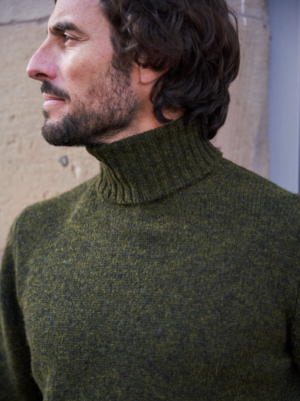 PULL COL ROULÉ LAINE VERT