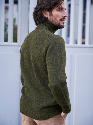 PULL COL ROULÉ LAINE VERT