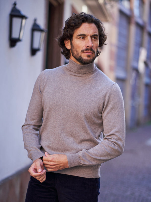PULL COL ROULÉ LAINE MÉRINOS BEIGE