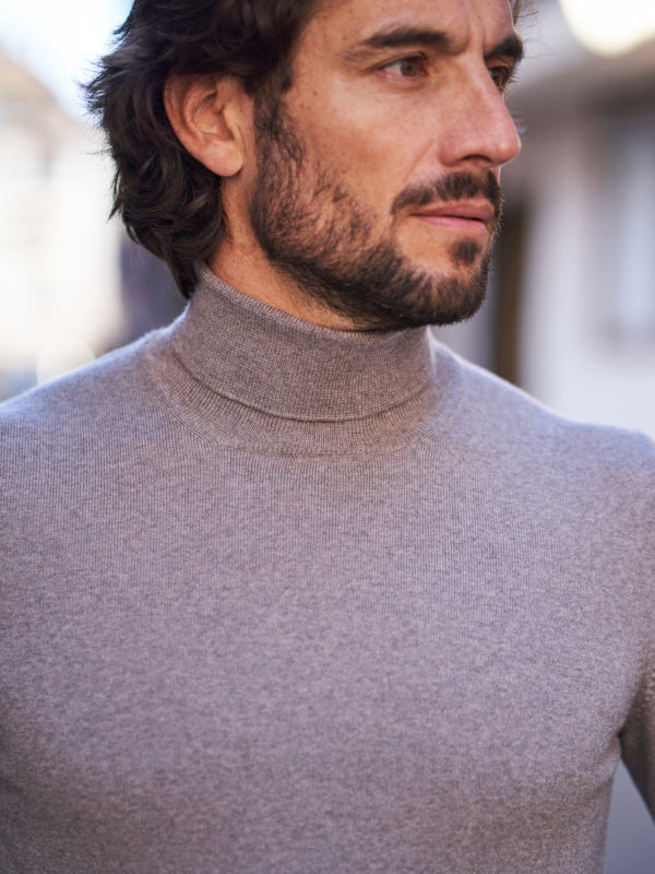 PULL COL ROULÉ LAINE MÉRINOS BEIGE