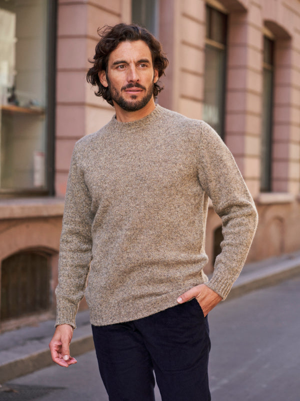 PULL COL ROND LAINE BEIGE