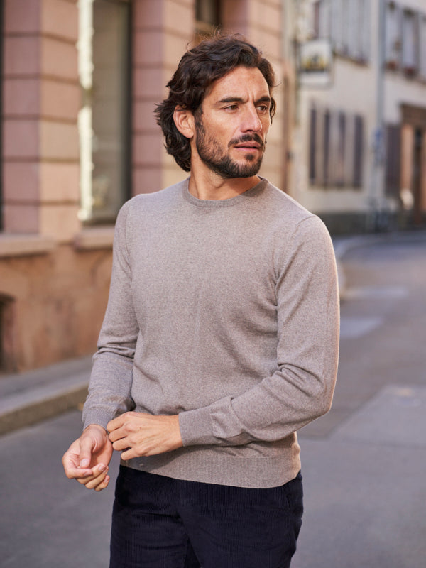 PULL COL ROND LAINE MÉRINOS BEIGE