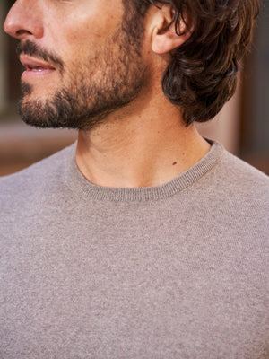 PULL COL ROND LAINE MÉRINOS BEIGE