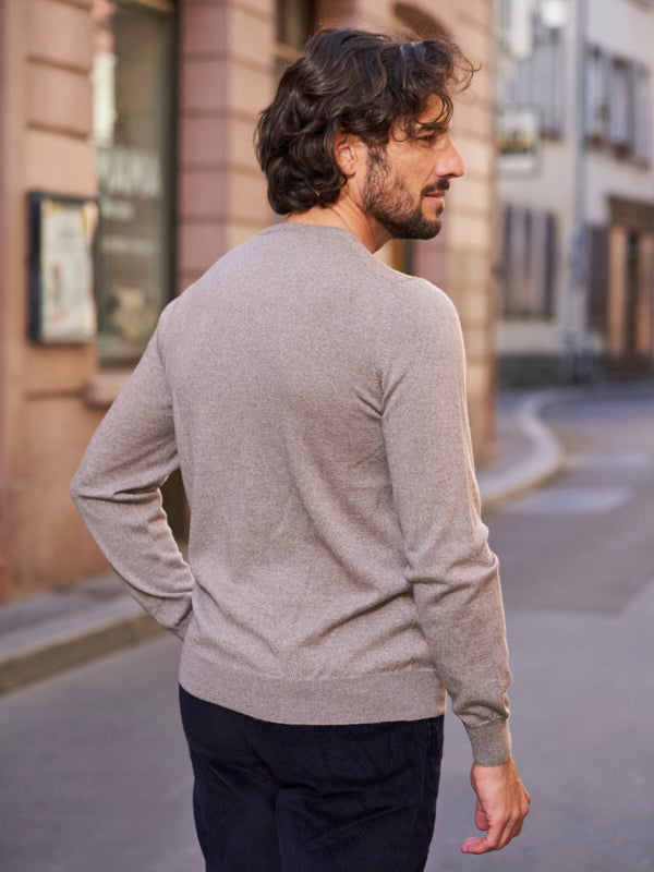PULL COL ROND LAINE MÉRINOS BEIGE