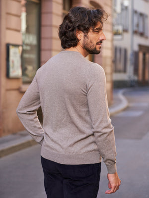 PULL COL ROND LAINE MÉRINOS BEIGE