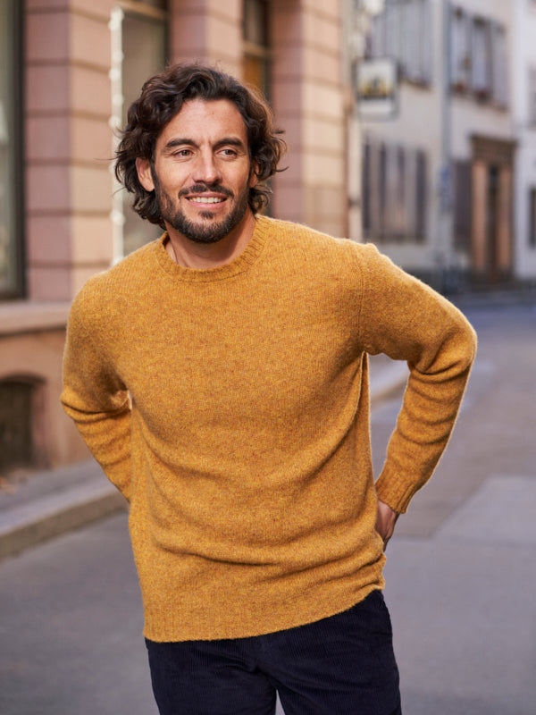 PULL COL ROND LAINE MOUTARDE