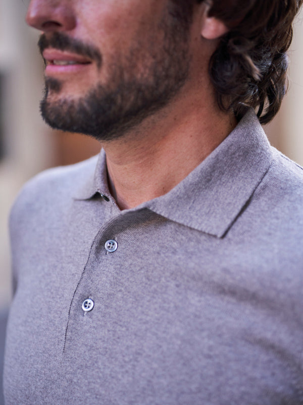 PULL COL POLO LAINE MÉRINOS BEIGE