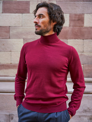 PULL COL ROULÉ LAINE MÉRINOS BORDEAUX