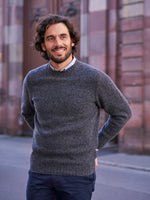 PULL COL ROND LAINE GRIS