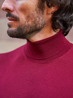 PULL COL ROULÉ LAINE MÉRINOS BORDEAUX