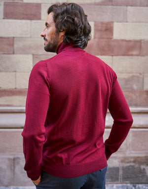 PULL COL ROULÉ LAINE MÉRINOS BORDEAUX