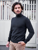 PULL COL ROULÉ LAINE MÉRINOS NOIR