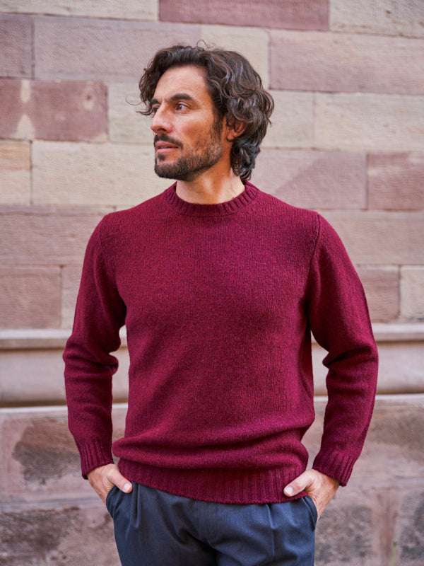 PULL COL ROND LAINE BORDEAUX