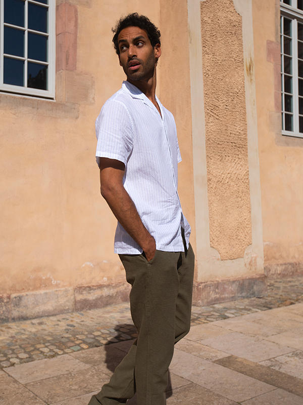 CHEMISE MANCHES COURTES COTON/LIN RAYÉ