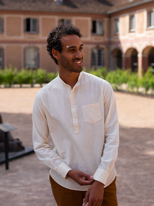 CHEMISE COL MAO COTON ÉCRU