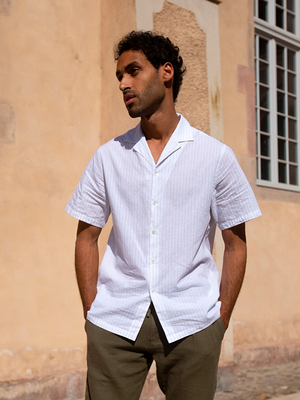 CHEMISE MANCHES COURTES COTON/LIN RAYÉ