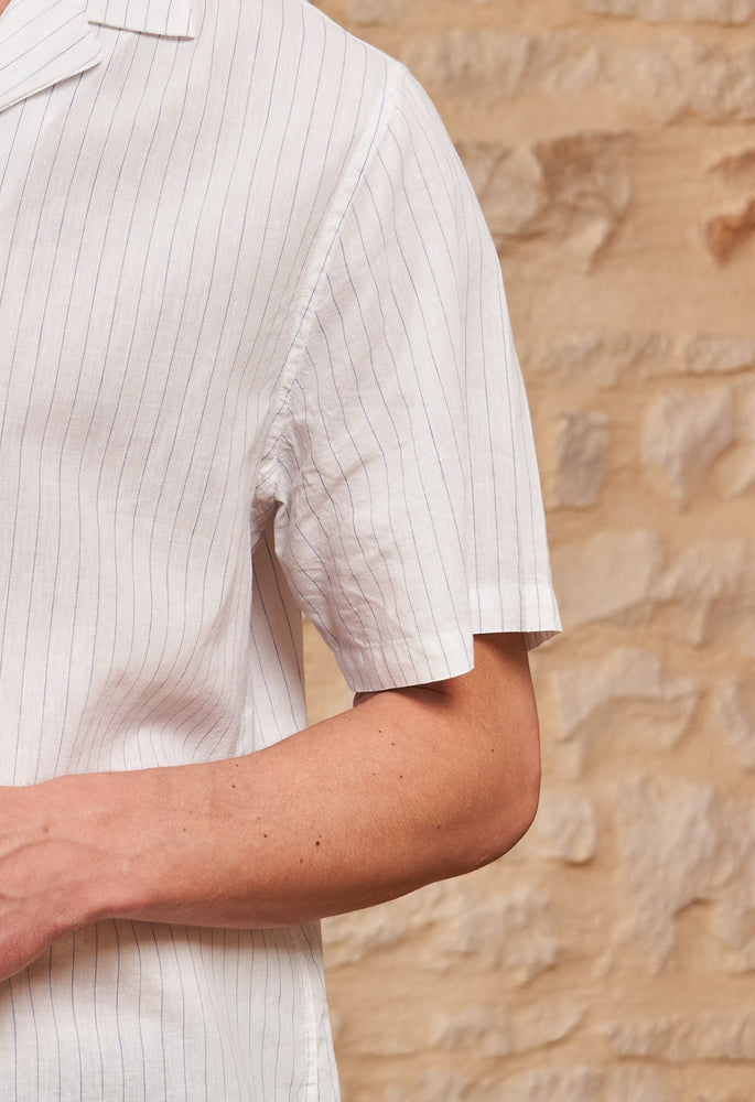 CHEMISE MANCHES COURTES COTON/LIN RAYÉ